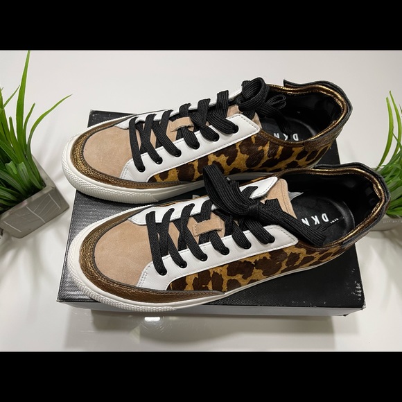 Gold Dkny Reesa Brown Dkny Leopard Print Trainers DKNY Women's